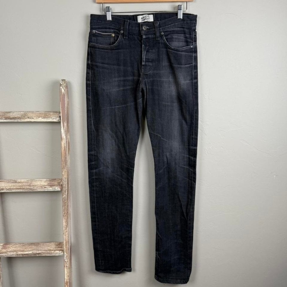 Mens Naked Famous Weird Guy Black Skinny‎ Selvedge Denim Jeans 31x33